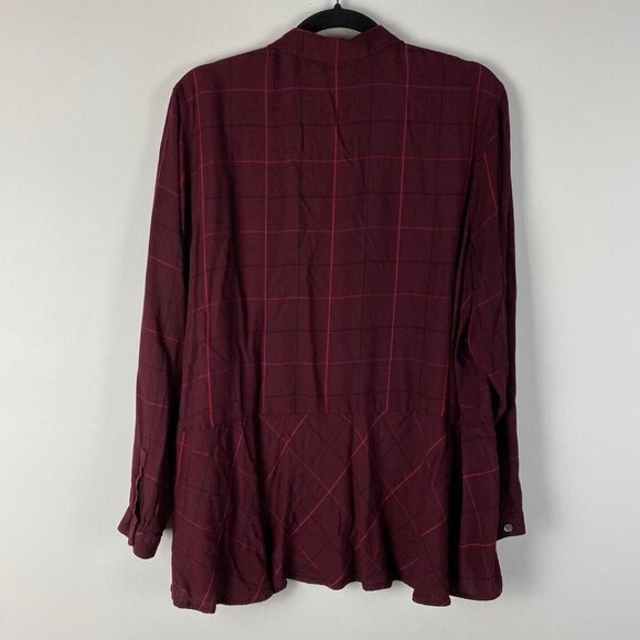 J Jill Button Up Shirt Womens XL Burgundy Plaid Rayon Long Sleeve - Picture 6 of 9